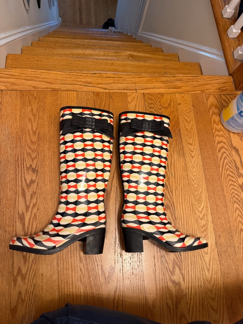 Vintage Kate Spade Geometric Print Tall Rain Boot w/ Bow | Size 7 | Worn Twice - Picture 2 of 5